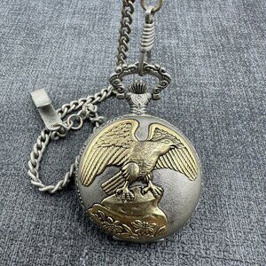 Vintage Eagle Pocket Watch Men’s Gift Gold Silver Tone Quartz Japan Mvt Untested